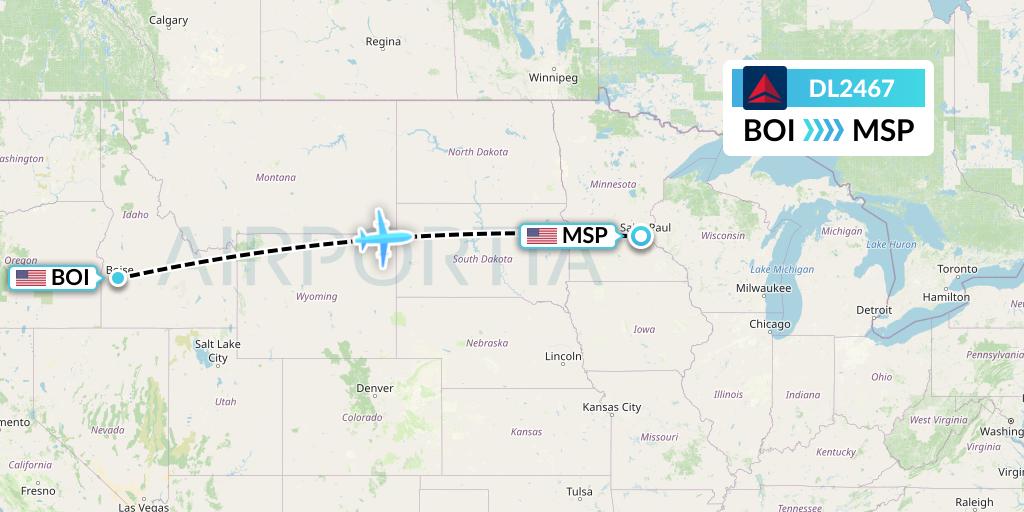 DL2467 Delta Air Lines Flight Map: Boise to Minneapolis