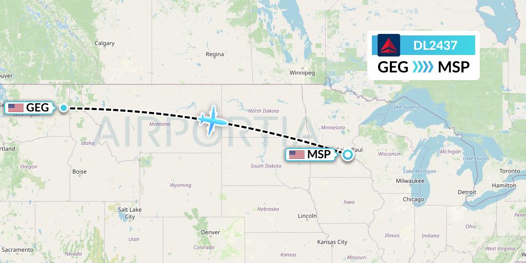DL2437 Delta Air Lines Flight Map: Spokane to Minneapolis