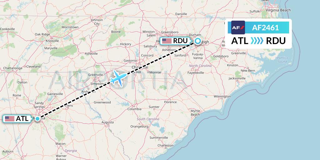 AF2461 Air France Flight Map: Atlanta to Raleigh-Durham