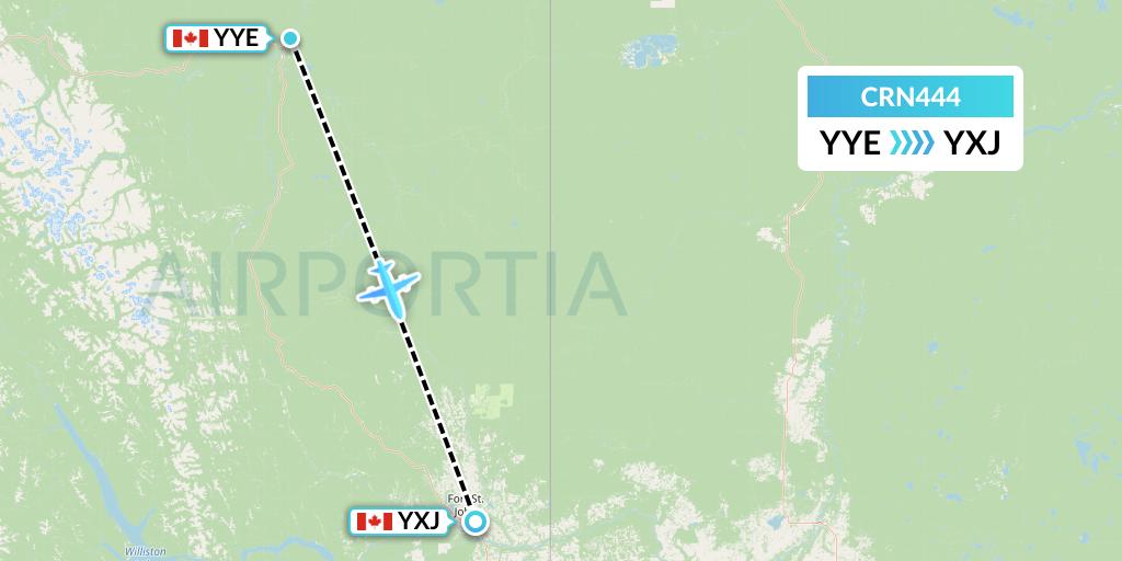 CRN444 Aerocaribbean Flight Map: Fort Nelson to Fort St. John