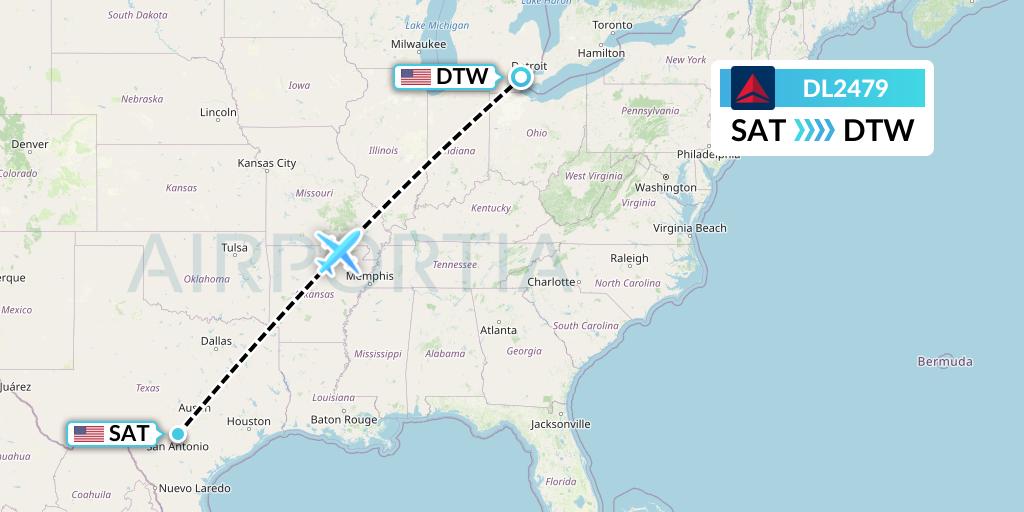 DL2479 Delta Air Lines Flight Map: San Antonio to Detroit