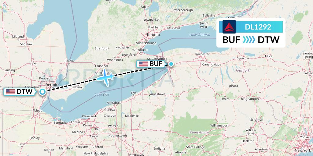 DL1292 Delta Air Lines Flight Map: Buffalo to Detroit