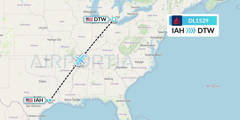 DL1529 Delta Air Lines Flight Map: Houston to Detroit