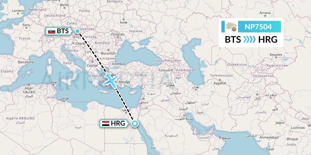 NP7504 Nile Air Flight Map: Bratislava to Hurghada