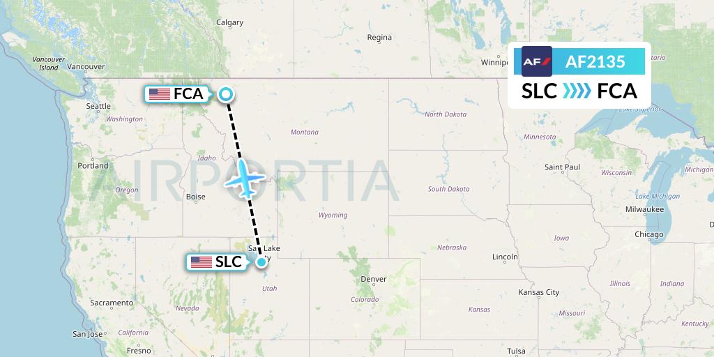 AF2135 Air France Flight Map: Salt Lake City to Kalispell