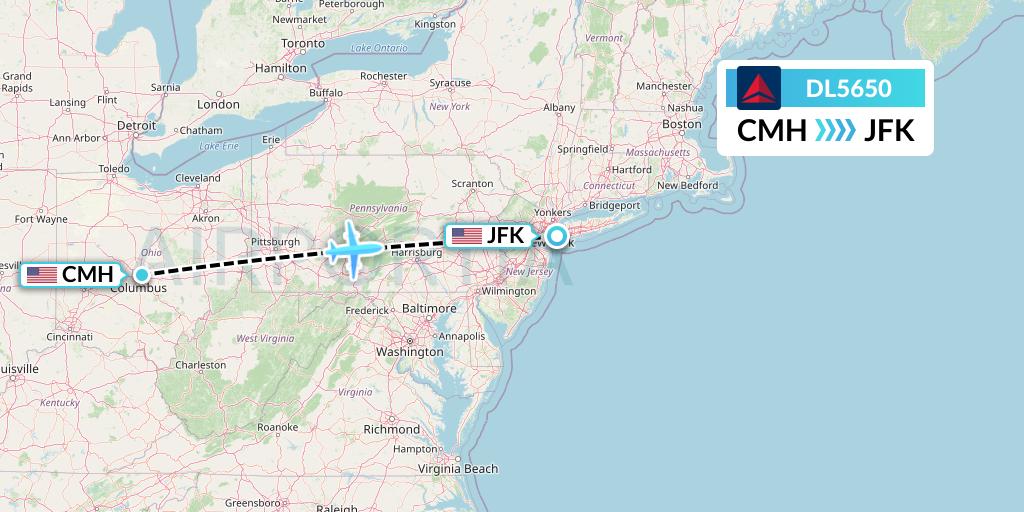 DL5650 Delta Air Lines Flight Map: Columbus to New York