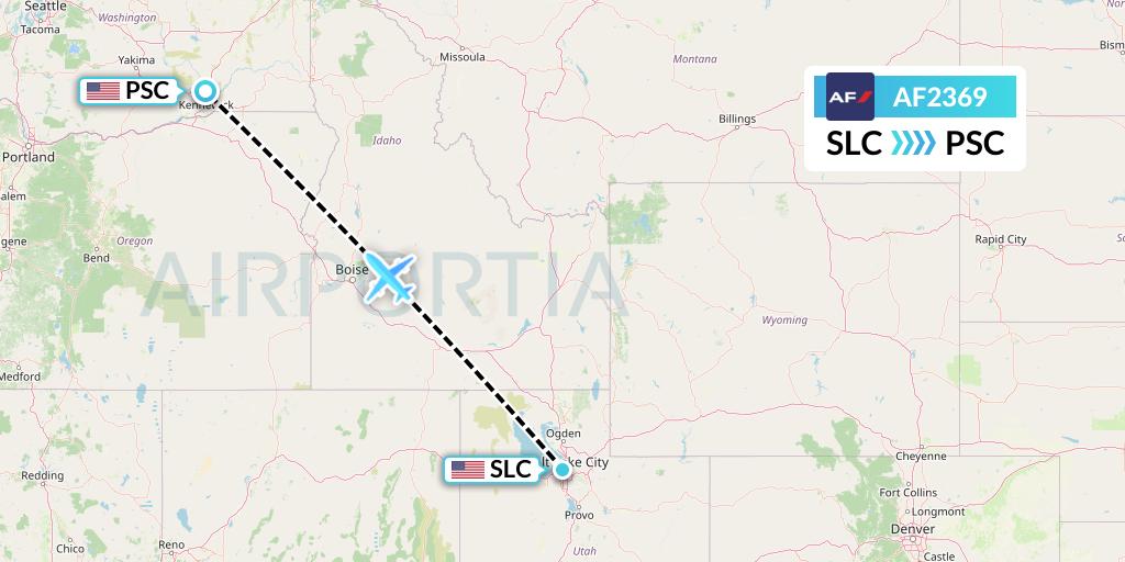 AF2369 Air France Flight Map: Salt Lake City to Pasco