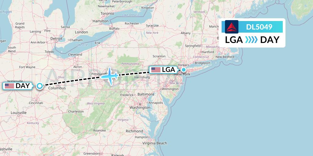 DL5049 Delta Air Lines Flight Map: New York to Dayton