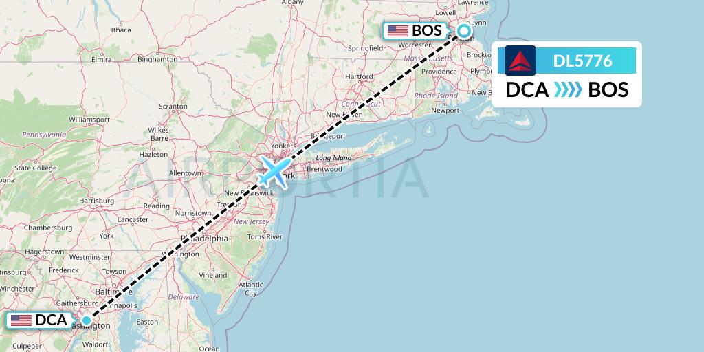 DL5776 Delta Air Lines Flight Map: Washington to Boston