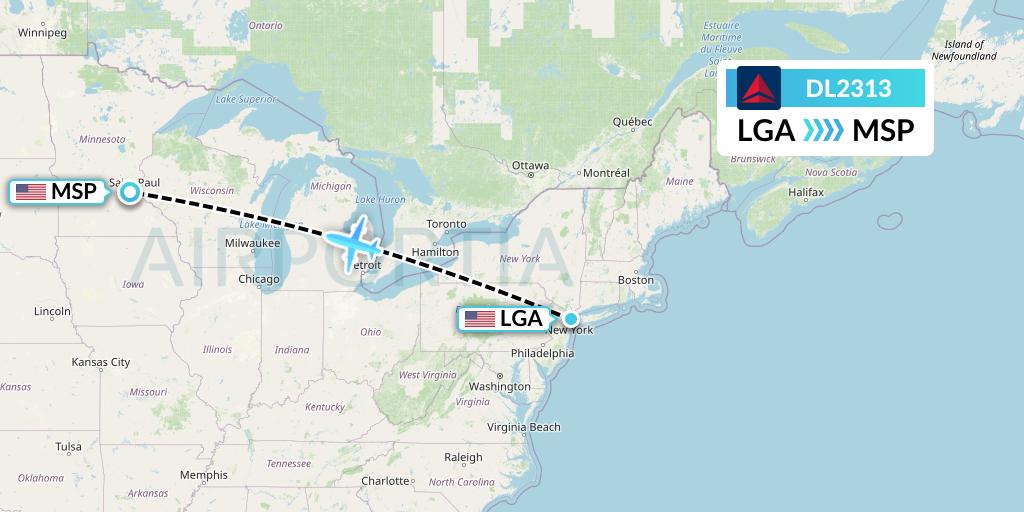 DL2313 Delta Air Lines Flight Map: New York to Minneapolis