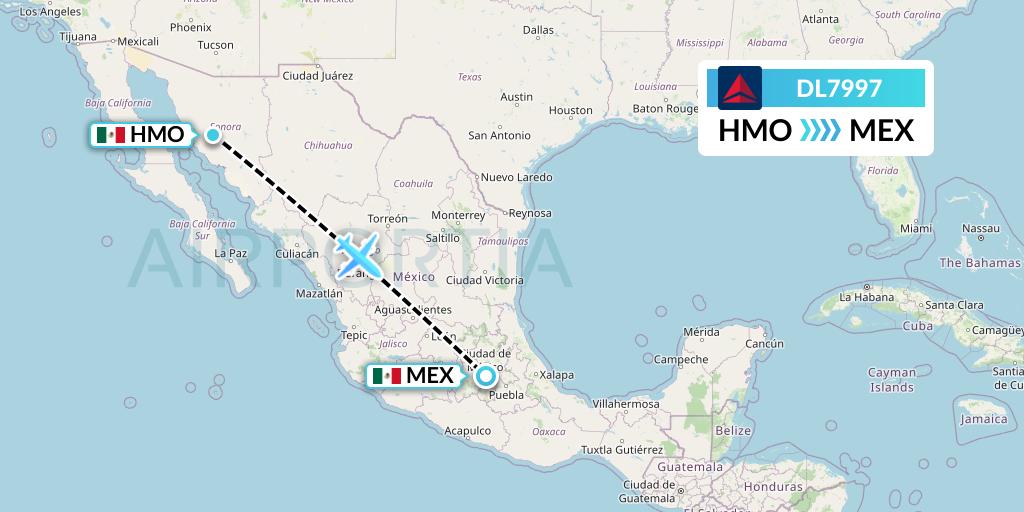 DL7997 Delta Air Lines Flight Map: Hermosillo to Mexico City