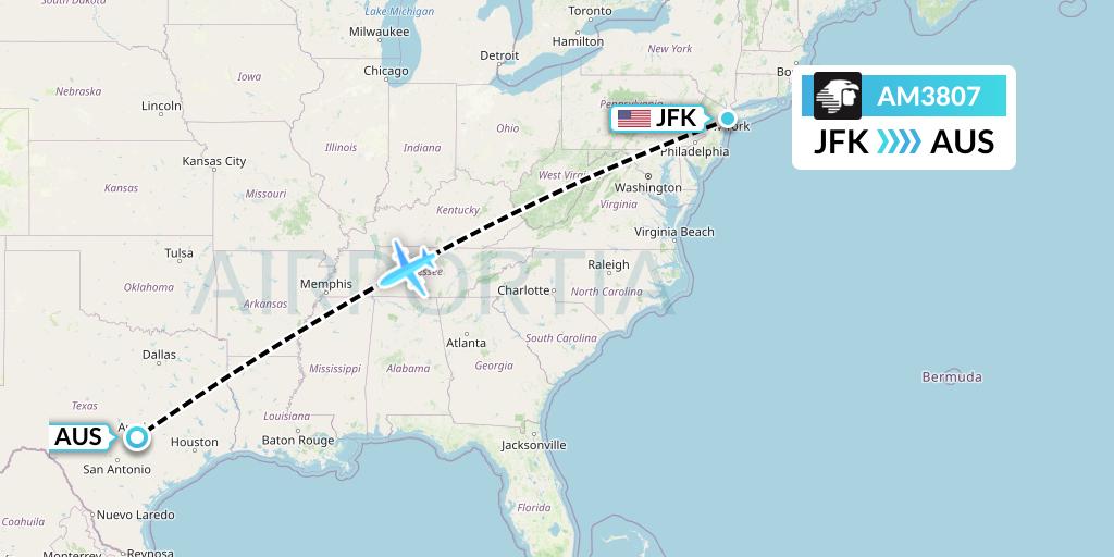 AM3807 Aeromexico Flight Map: New York to Austin