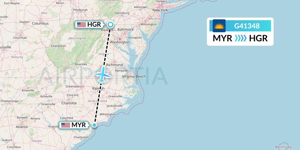 G41348 Allegiant Air Flight Map: Myrtle Beach to Hagerstown