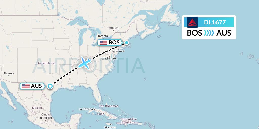 DL1677 Delta Air Lines Flight Map: Boston to Austin