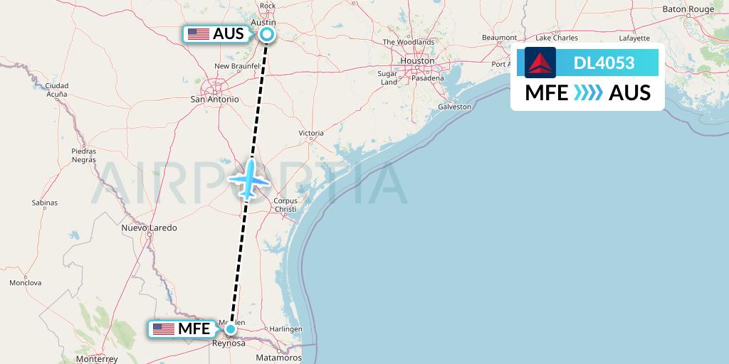 DL4053 Delta Air Lines Flight Map: McAllen to Austin