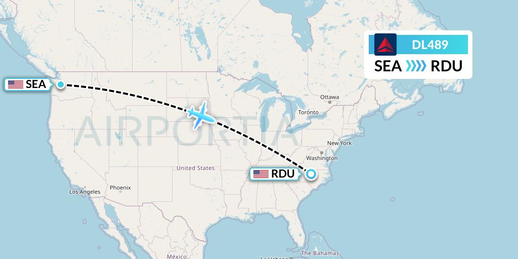 DL489 Delta Air Lines Flight Map: Seattle to Raleigh-Durham