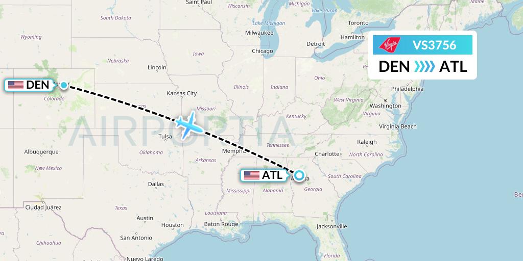 VS3756 Virgin Atlantic Airways Flight Map: Denver to Atlanta