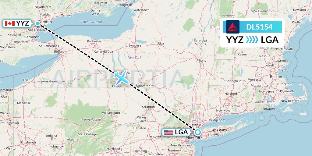 DL5154 Delta Air Lines Flight Map: Toronto to New York
