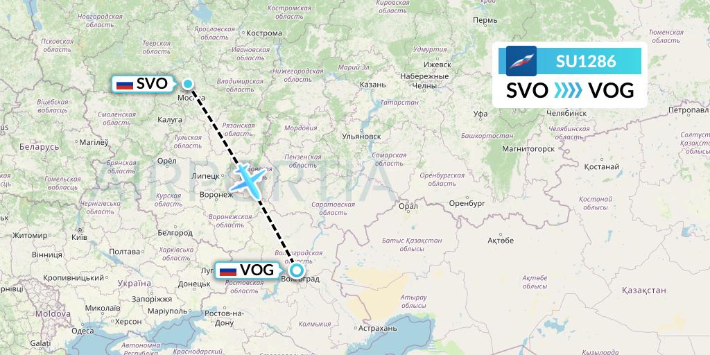 SU1286 Aeroflot Flight Map: Moscow to Volgograd