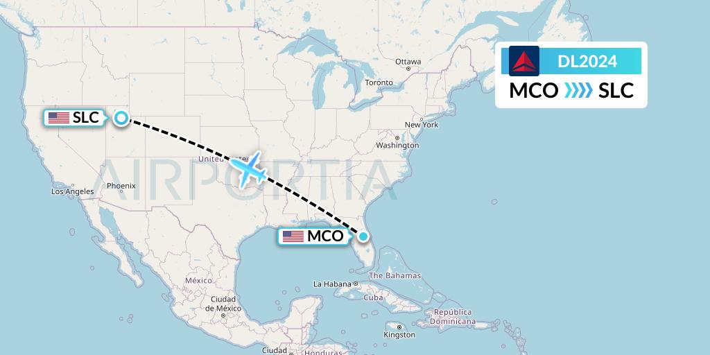 DL2024 Delta Air Lines Flight Map: Orlando to Salt Lake City