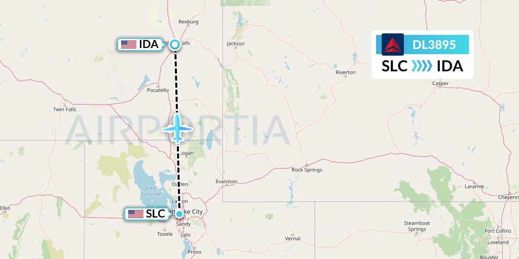 DL3895 Delta Air Lines Flight Map: Salt Lake City to Idaho Falls