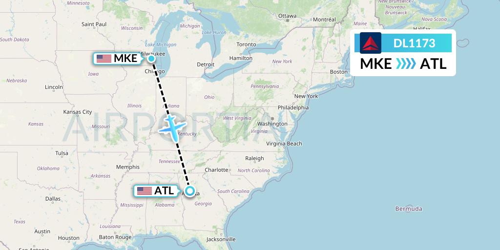 DL1173 Delta Air Lines Flight Map: Milwaukee to Atlanta