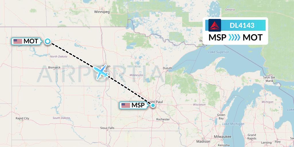 DL4143 Delta Air Lines Flight Map: Minneapolis to Minot