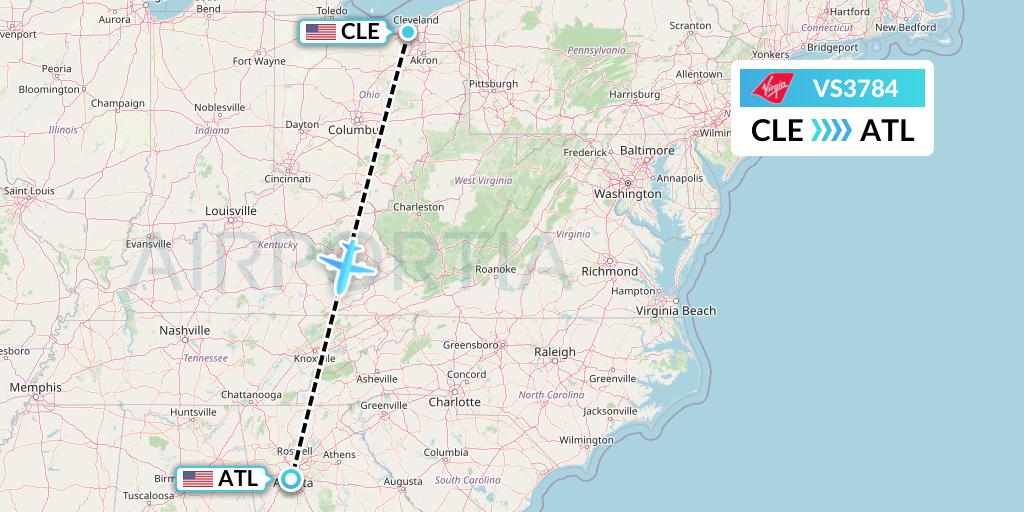VS3784 Virgin Atlantic Airways Flight Map: Cleveland to Atlanta