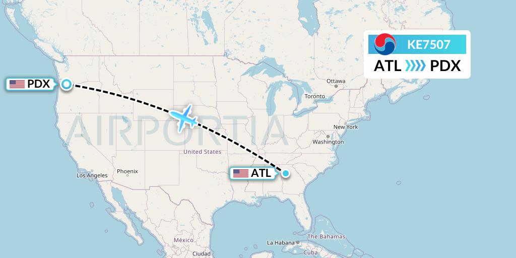 KE7507 Korean Air Flight Map: Atlanta to Portland