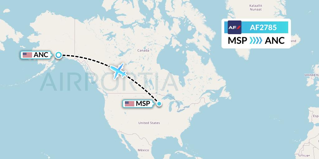 AF2785 Air France Flight Map: Minneapolis to Anchorage