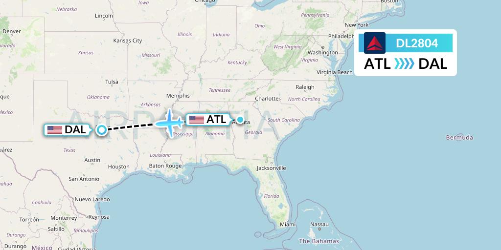DL2804 Delta Air Lines Flight Map: Atlanta to Dallas