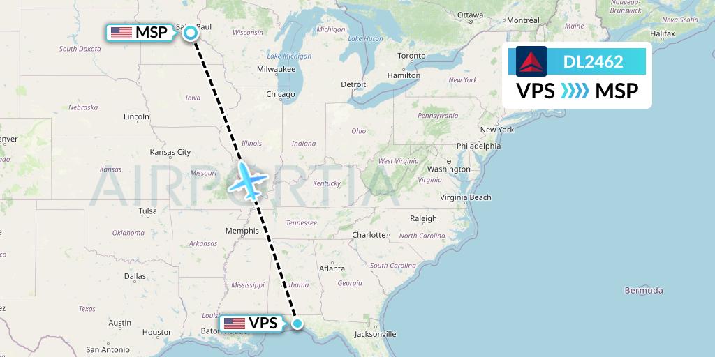 DL2462 Delta Air Lines Flight Map: Valparaiso to Minneapolis
