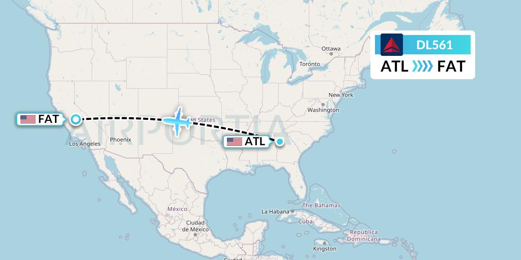 DL561 Delta Air Lines Flight Map: Atlanta to Fresno