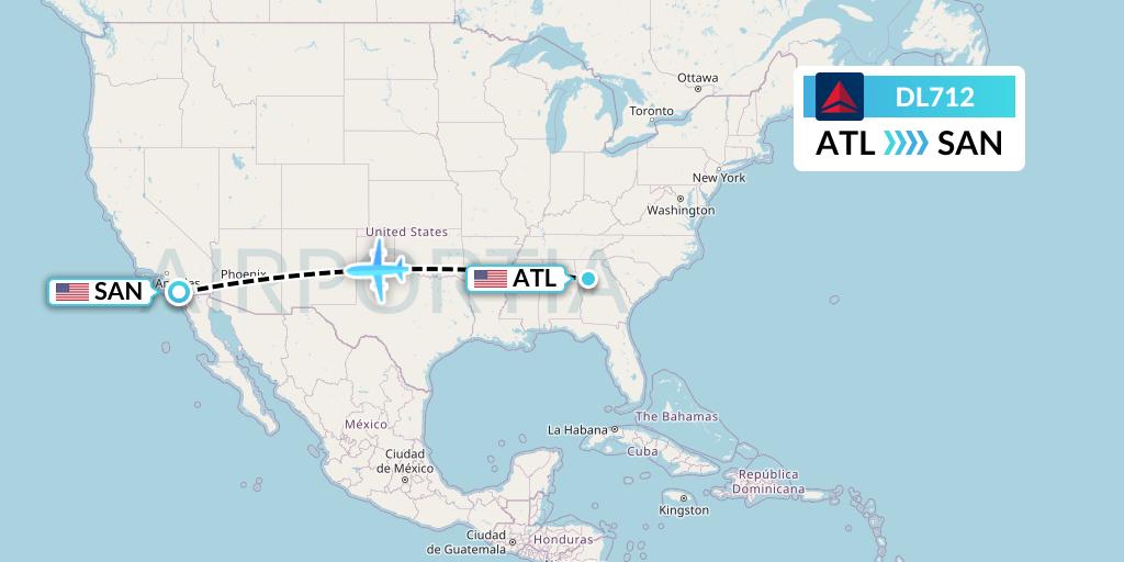 DL712 Delta Air Lines Flight Map: Atlanta to San Diego