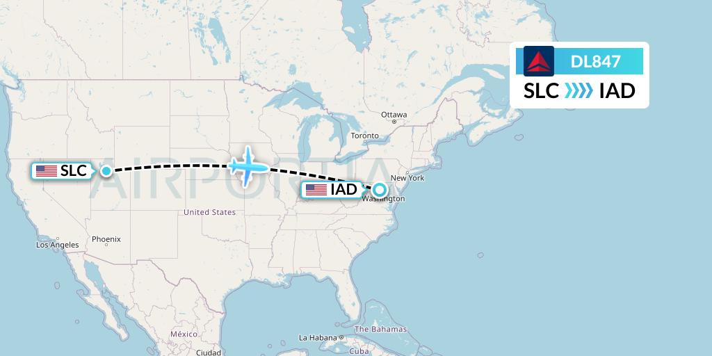 DL847 Delta Air Lines Flight Map: Salt Lake City to Washington