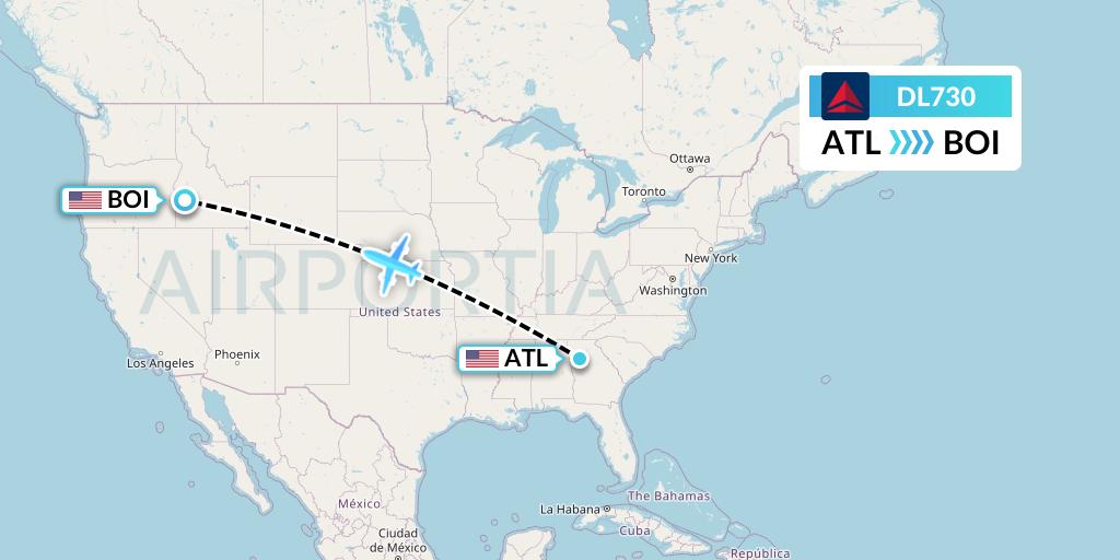DL730 Delta Air Lines Flight Map: Atlanta to Boise