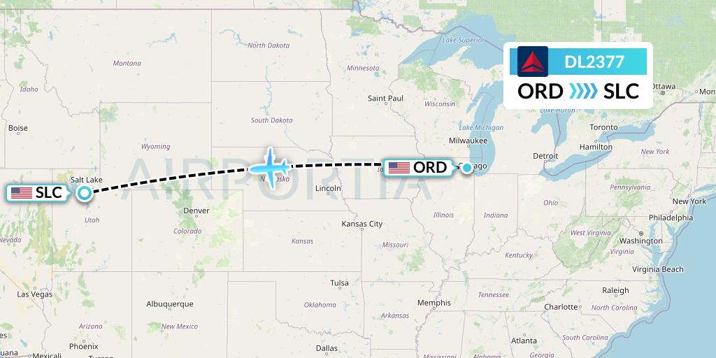 DL2377 Delta Air Lines Flight Map: Chicago to Salt Lake City