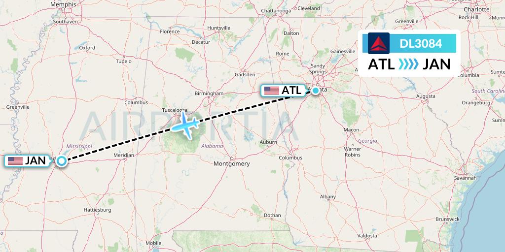 DL3084 Delta Air Lines Flight Map: Atlanta to Jackson