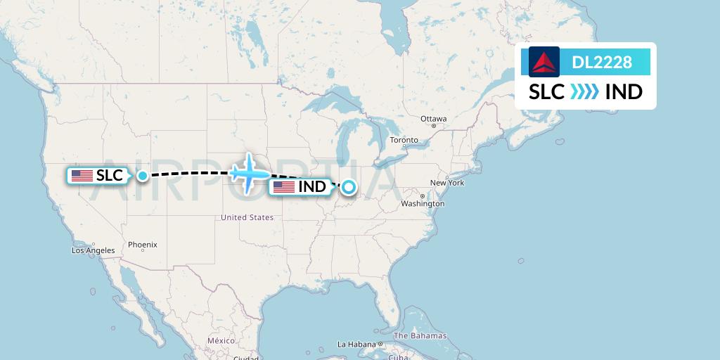 DL2228 Delta Air Lines Flight Map: Salt Lake City to Indianapolis