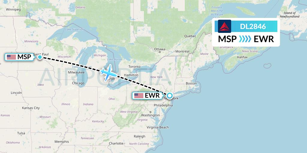 DL2846 Delta Air Lines Flight Map: Minneapolis to New York