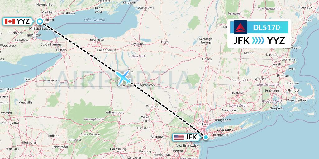 DL5170 Delta Air Lines Flight Map: New York to Toronto