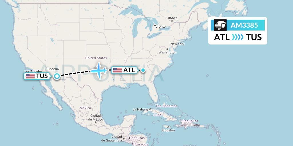 AM3385 Aeromexico Flight Map: Atlanta to Tucson