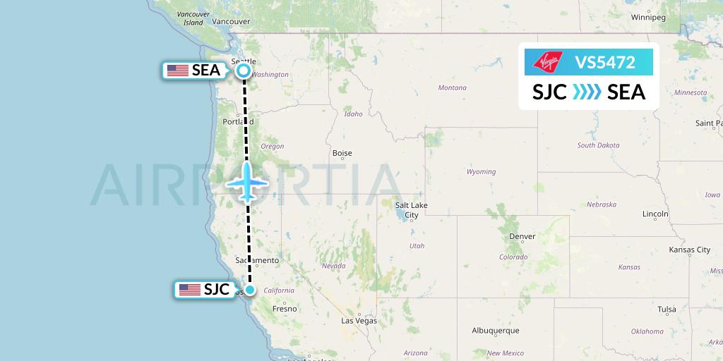 VS5472 Virgin Atlantic Airways Flight Map: San Jose to Seattle