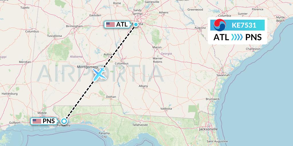 KE7531 Korean Air Flight Map: Atlanta to Pensacola