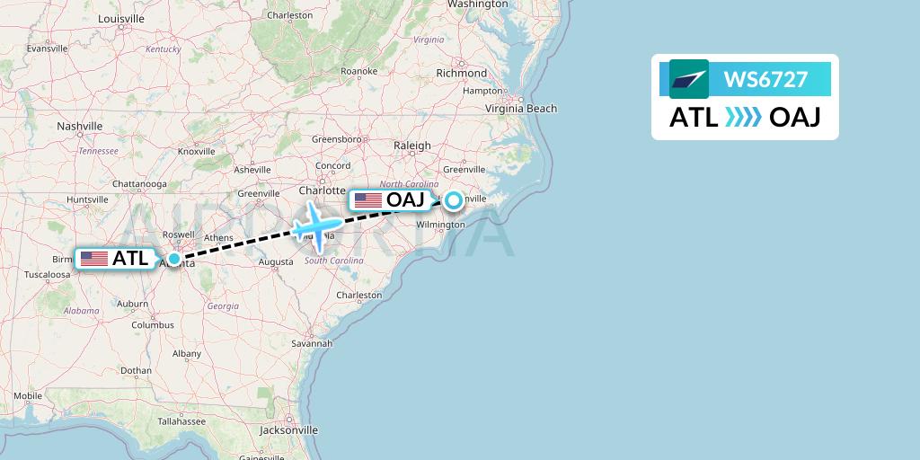 WS6727 WestJet Flight Map: Atlanta to Jacksonville