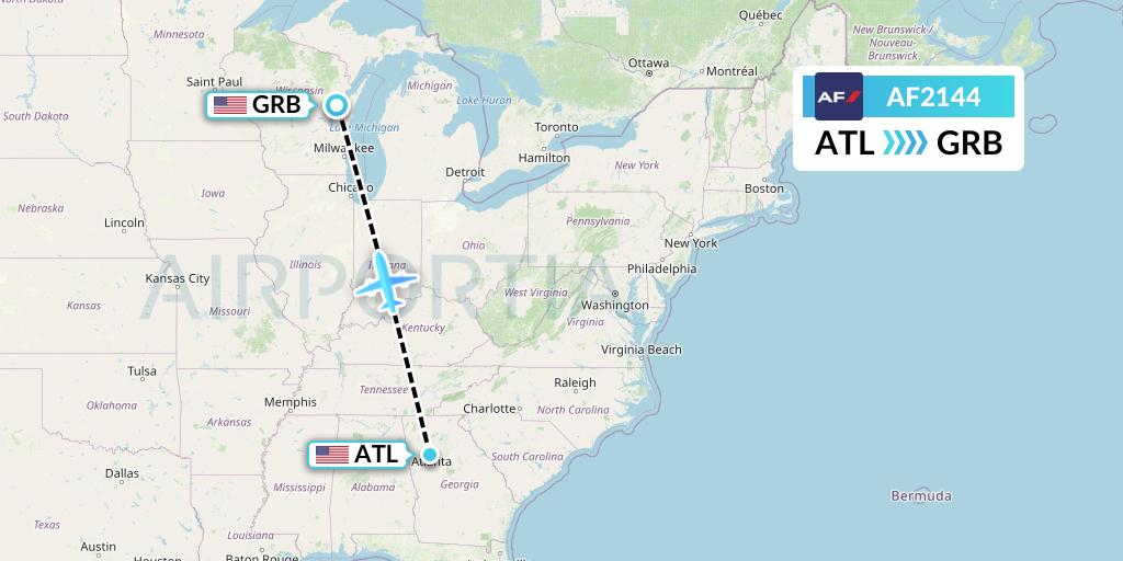 AF2144 Air France Flight Map: Atlanta to Green Bay