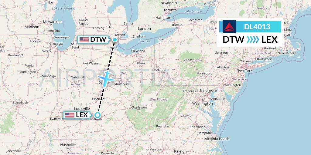DL4013 Delta Air Lines Flight Map: Detroit to Lexington