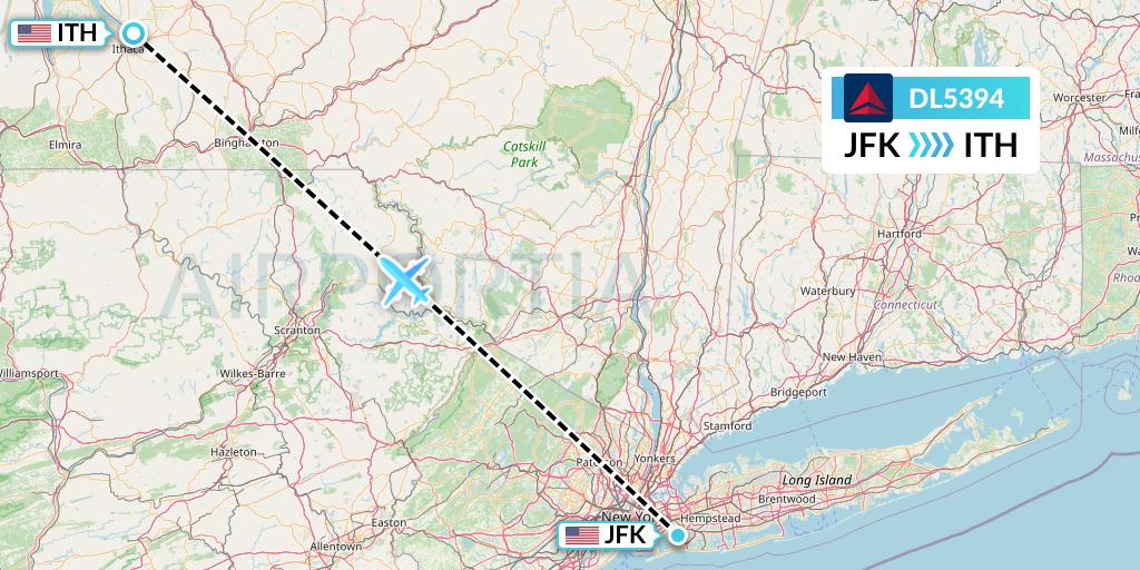 DL5394 Delta Air Lines Flight Map: New York to Ithaca