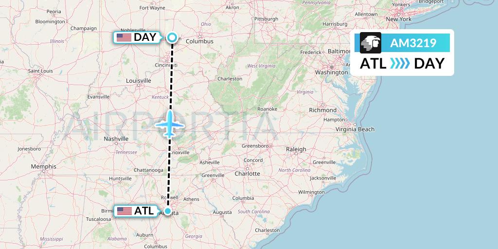 AM3219 Aeromexico Flight Map: Atlanta to Dayton