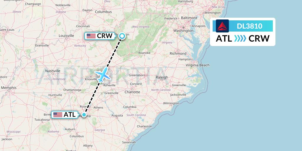 DL3810 Delta Air Lines Flight Map: Atlanta to Charleston